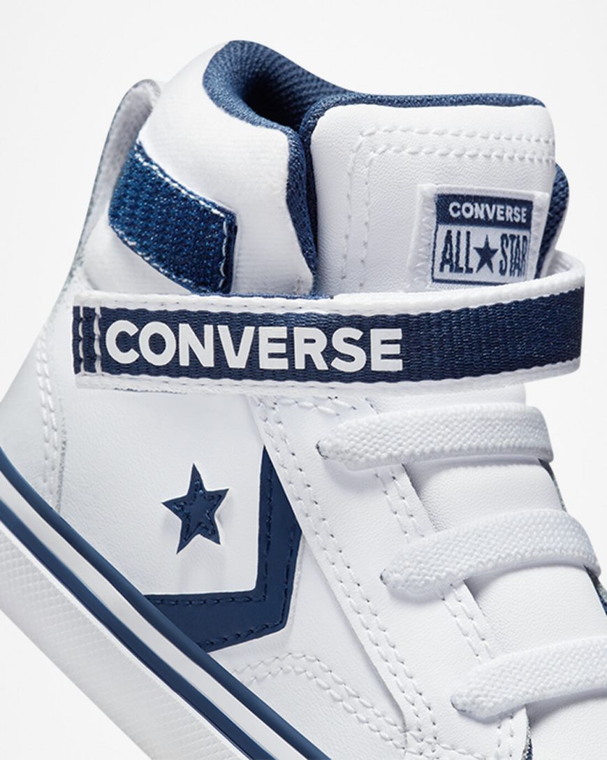 Girls' Converse Pro Blaze Strap Easy-On Varsity Club High Top Shoes White / Navy / White | AU 4E6C5D